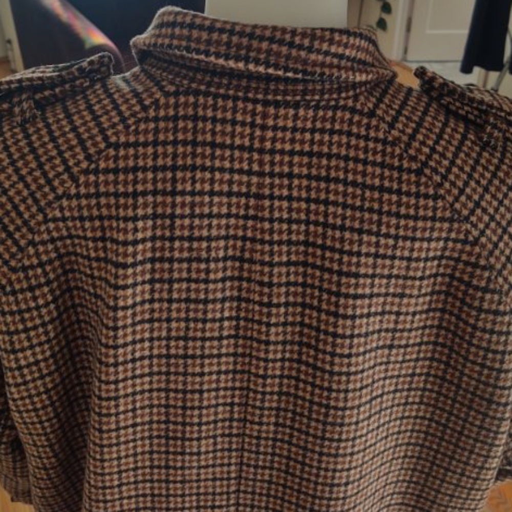 NWOT Banana Republic Large Wool Blend Raglan Coat Layer Epaulettes Brown Multi - Picture 7 of 10